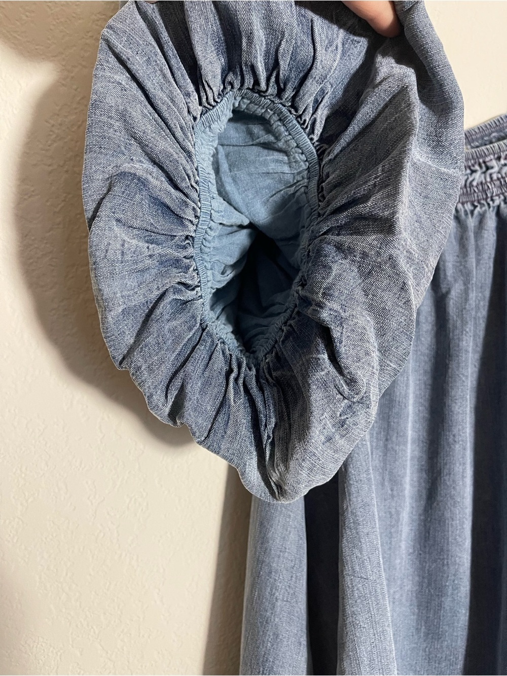 Easel Washed Denim Embroidered Puff Sleeve Dress Medium - Picture 5 of 16